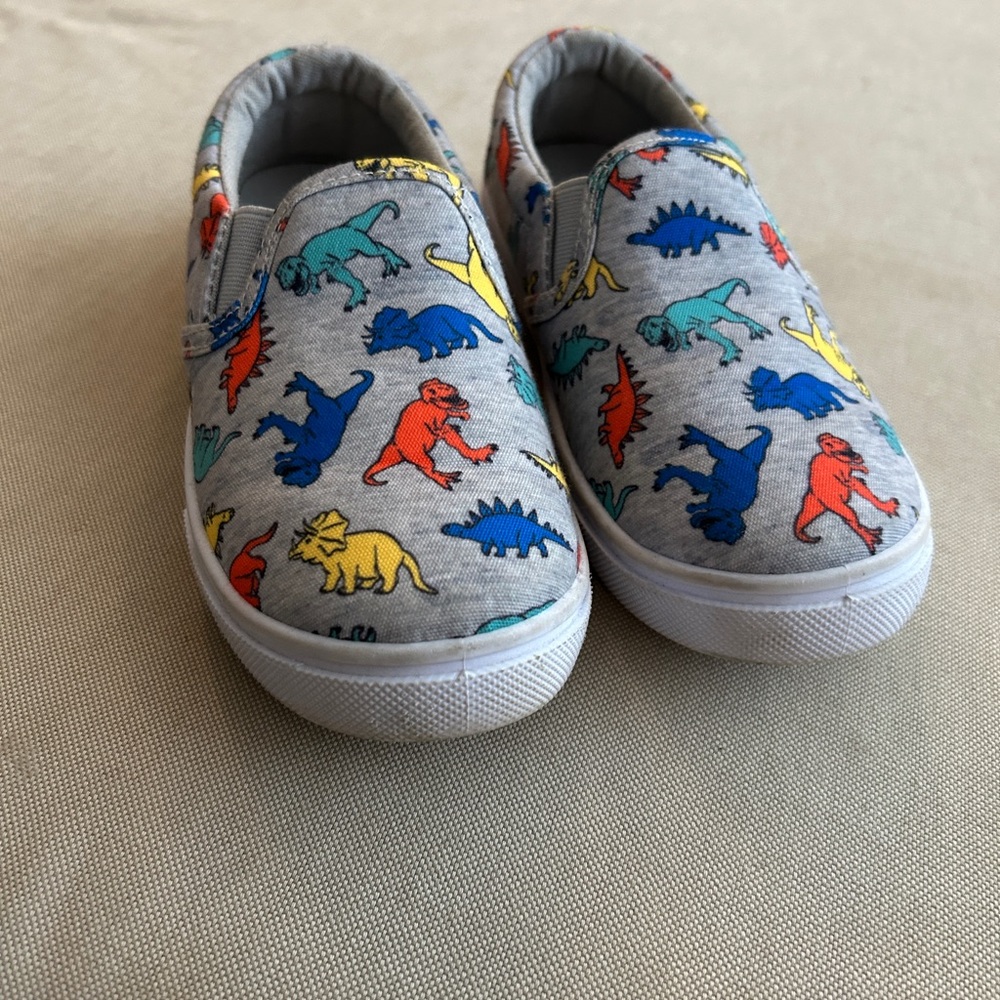 Kids Dinosaur Print Slip-On Shoes - Gray